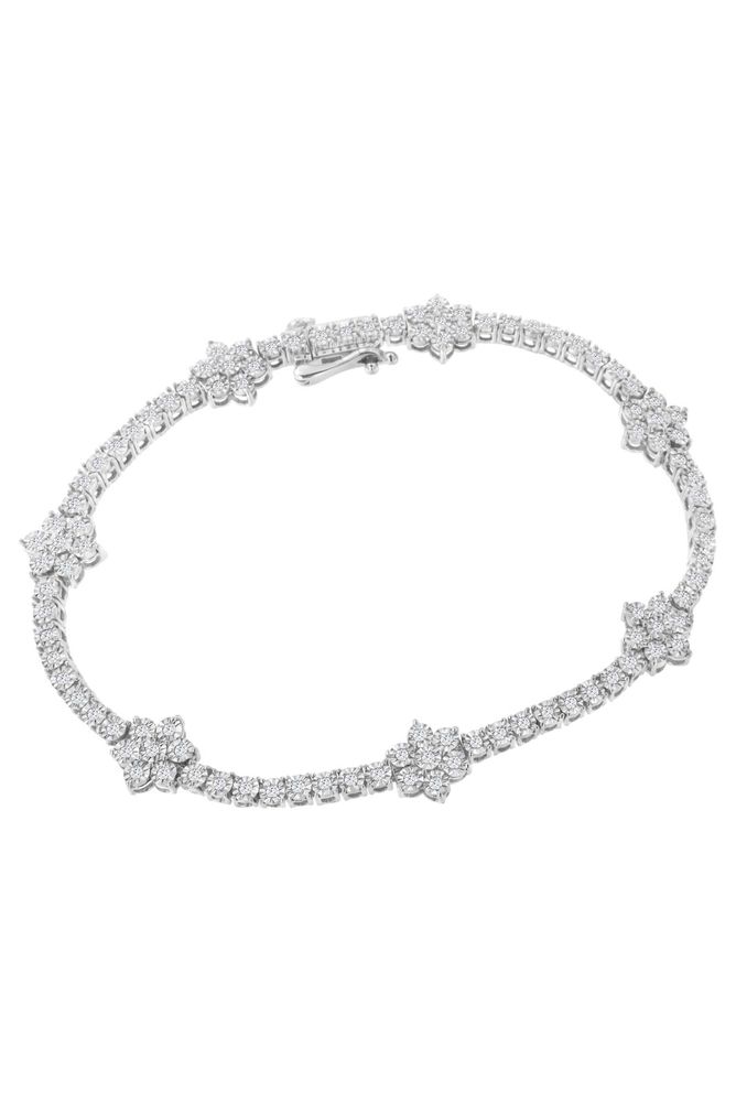 1.0 cttw Miracle-Set Diamond Floral Station Tennis Bracelet